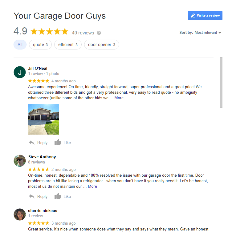 google reviews your garage door guys