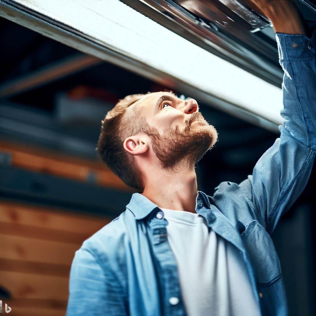 Man looking upward wondering how to fix a garage door opener